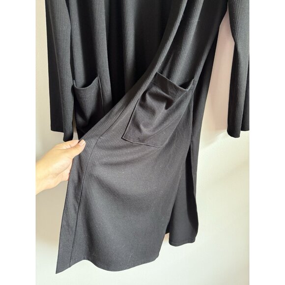 Carly Jean Los Angeles Ribbed Knit Black Open Front Longline Cardigan Lounge XXL - Picture 6 of 10